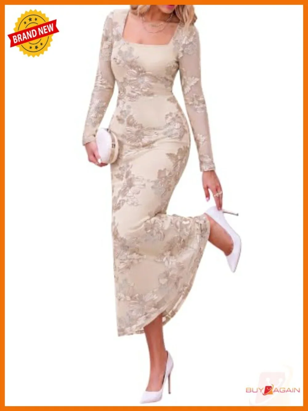 BTFBM Women's Long Sleeve Mesh Floral Mermaid Maxi Dress Wedding Guest